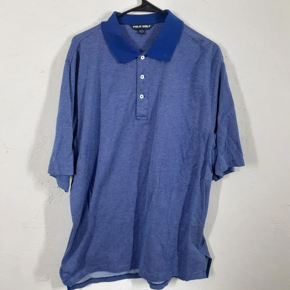 Polo Golf Ralph Lauren Adult Mens L Blue Short Sleeve Shirt 100% Pima Cotton